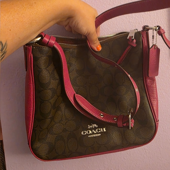 Coach Crossbody Purse Violet And Signature Brown - Picture 1 of 5